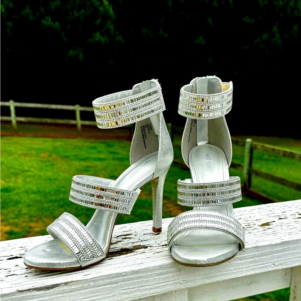 Mirrored crystal strappy heels